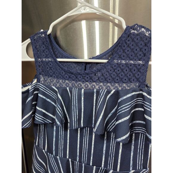 5/$25 Navy and White Striped Cold Shoulder Dress - knit works - 12 - Picture 4 of 4